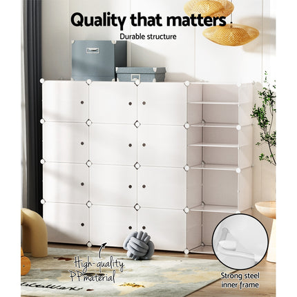 Artiss Shoe Rack DIY 16 Storage Cube Stackable White.