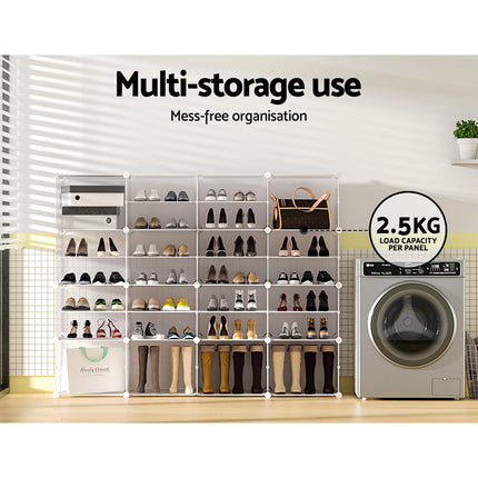 Artiss Shoe Rack DIY 16 Storage Cube Stackable White.