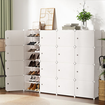 Artiss Shoe Rack DIY 16 Storage Cube Stackable White.