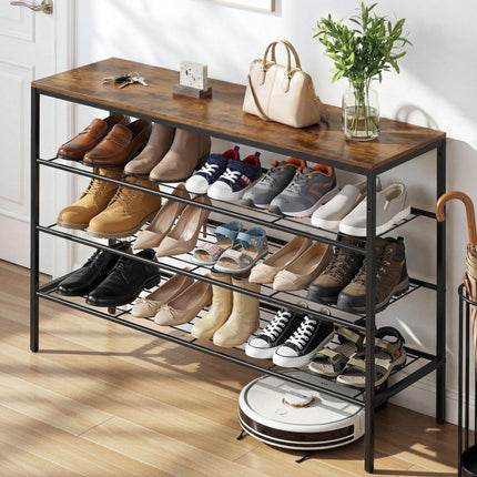 Artiss Shoe Rack 4 tier Storage Organiser Walnut.