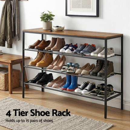 Artiss Shoe Rack 4 tier Storage Organiser Walnut.