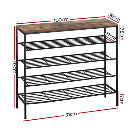 Artiss Shoe Rack 5-tier 25 Pairs Walnut Bob.