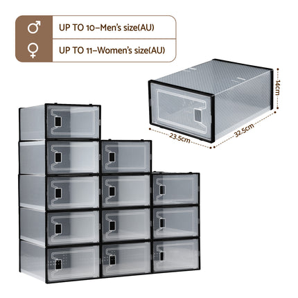 Artiss Shoe Storage Box DIY Set of 12 Stackable Black.