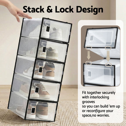 Artiss Shoe Storage Box DIY Set of 12 Stackable Black.