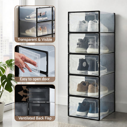 Artiss Shoe Storage Box DIY Set of 12 Stackable Black.
