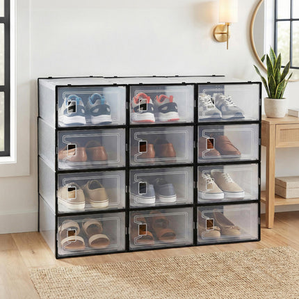 Artiss Shoe Storage Box DIY Set of 12 Stackable Black.