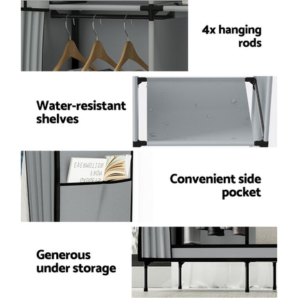 Artiss Large Portable Clothes Closet Wardrobe with Shelf Grey.