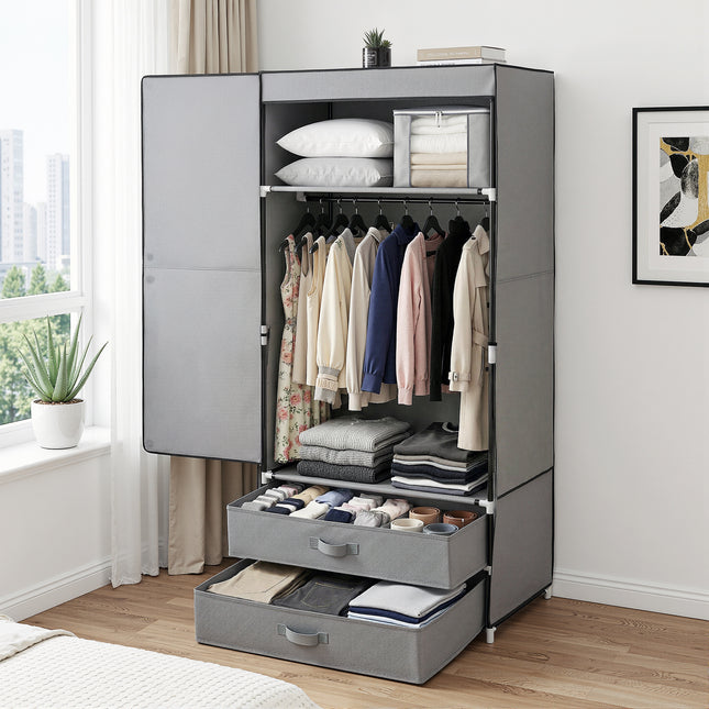 Artiss Large Portable Clothes Closet Wardrobe with Magnetic Door Grey.