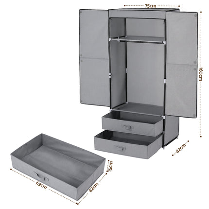 Artiss Large Portable Clothes Closet Wardrobe with Magnetic Door Grey.