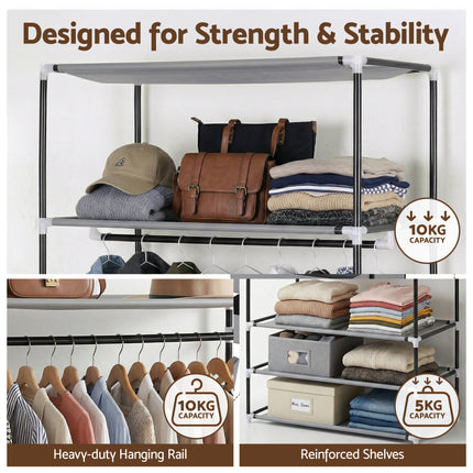 Artiss Large Portable Clothes Closet Wardrobe with Magnetic Door Grey.