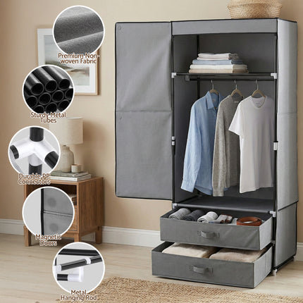 Artiss Large Portable Clothes Closet Wardrobe with Magnetic Door Grey.