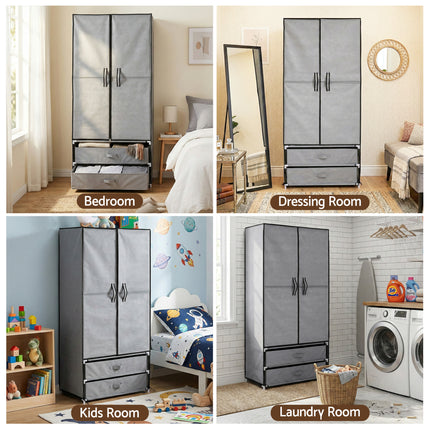 Artiss Large Portable Clothes Closet Wardrobe with Magnetic Door Grey.