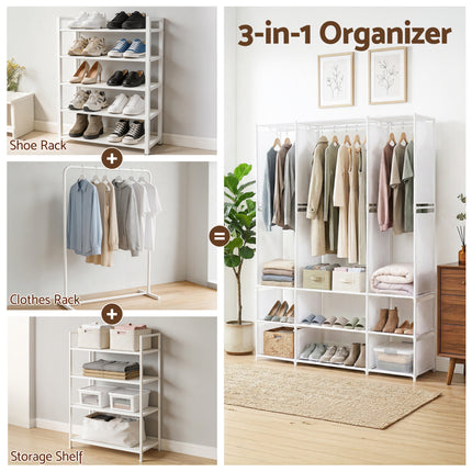 Artiss Large Portable Clothes Closet Wardrobe with Open Shelf White.