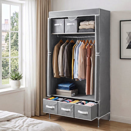 Artiss Large Portable Clothes Closet Wardrobe with Tiebacks Grey.