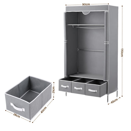 Artiss Large Portable Clothes Closet Wardrobe with Tiebacks Grey.