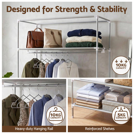 Artiss Large Portable Clothes Closet Wardrobe with Tiebacks Grey.