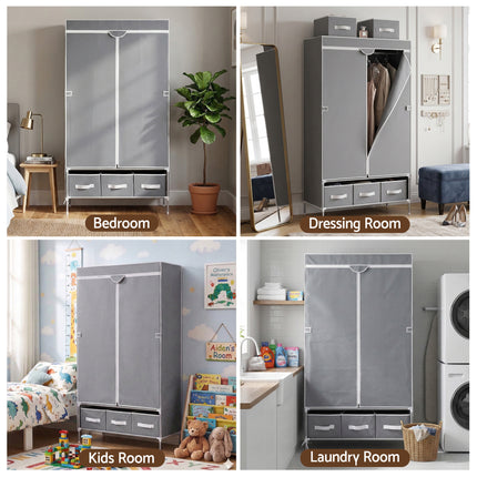 Artiss Large Portable Clothes Closet Wardrobe with Tiebacks Grey.