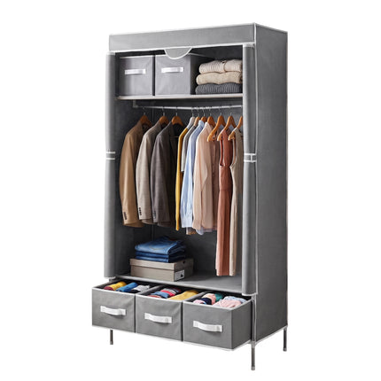 Artiss Large Portable Clothes Closet Wardrobe with Tiebacks Grey.