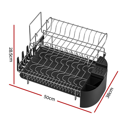 Cefito Dish Rack Drying Drainer Cup Holder Cutlery Tray Kitchen Organiser 2-Tier.
