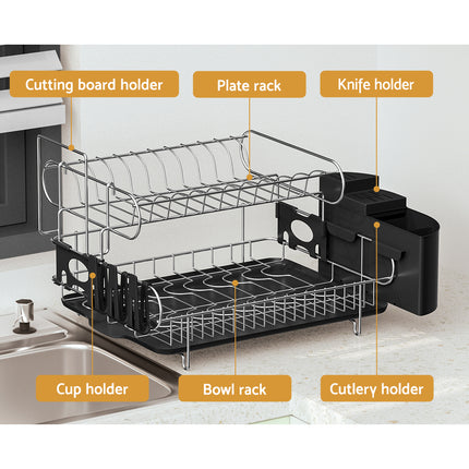 Cefito Dish Rack Drying Drainer Cup Holder Cutlery Tray Kitchen Organiser 2-Tier.