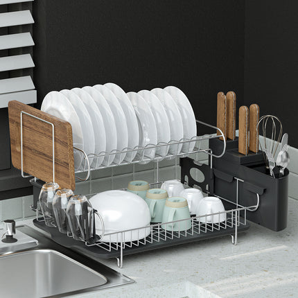Cefito Dish Rack Drying Drainer Cup Holder Cutlery Tray Kitchen Organiser 2-Tier.