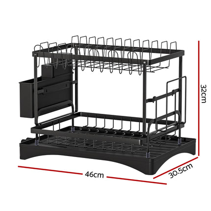 Cefito Dish Rack Expandable Drying Drainer Cutlery Holder Tray Kitchen 2 Tiers.