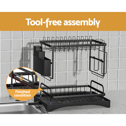 Cefito Dish Rack Expandable Drying Drainer Cutlery Holder Tray Kitchen 2 Tiers.