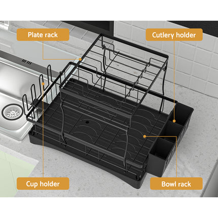 Cefito Dish Rack Expandable Drying Drainer Cutlery Holder Tray Kitchen 2 Tiers.