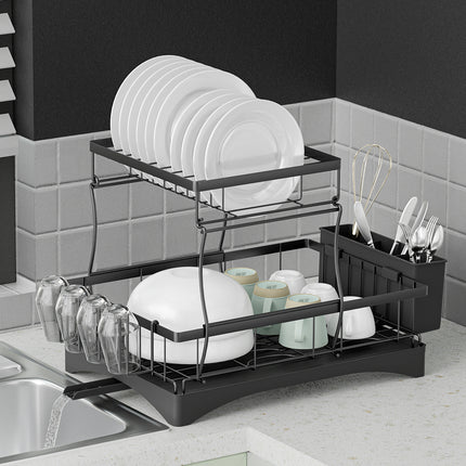 Cefito Dish Rack Expandable Drying Drainer Cutlery Holder Tray Kitchen 2 Tiers.