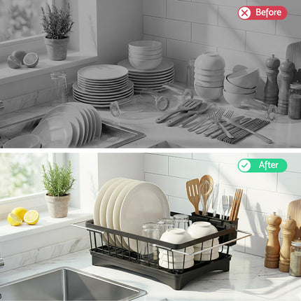 Cefito Dish Drying Rack for Kitchen Storage Organisation Kitchen Sink Organiser Dish Drainer.