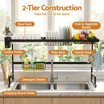 Cefito Dish Drying Rack for Kitchen Storage Organisation Kitchen Sink Organiser Dish Drainer.