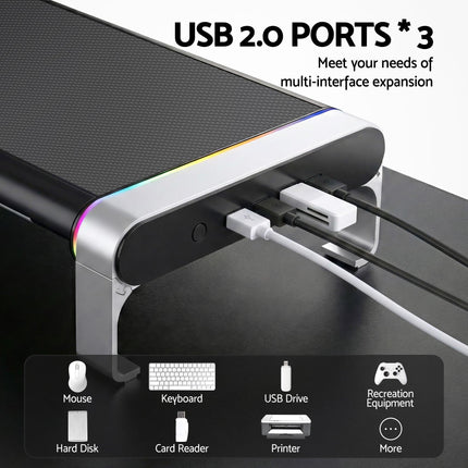 Artiss RGB Monitor Stand with USB Hub Desk Organiser Charging Stand Computer Stand Black.