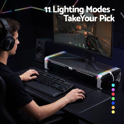 Artiss RGB Monitor Stand with USB Hub Desk Organiser Charging Stand Computer Stand Black.