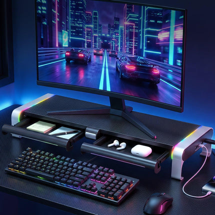 Artiss RGB Monitor Stand with USB Hub Desk Organiser Charging Stand Computer Stand Black.