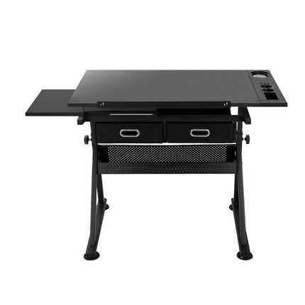 Artiss Drawing Desk Stool Set Drafting Table Adjustable Angle Tilt Drawers Black.