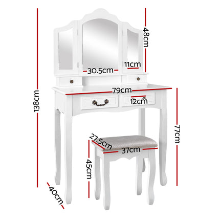Artiss Dressing Table Stool Set Foldable Mirror White.