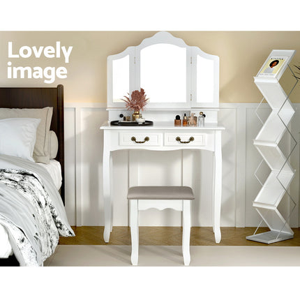 Artiss Dressing Table Stool Set Foldable Mirror White.