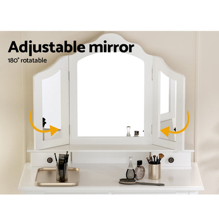 Artiss Dressing Table Stool Set Foldable Mirror White.