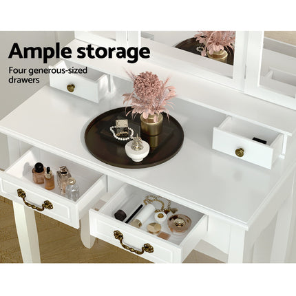 Artiss Dressing Table Stool Set Foldable Mirror White.