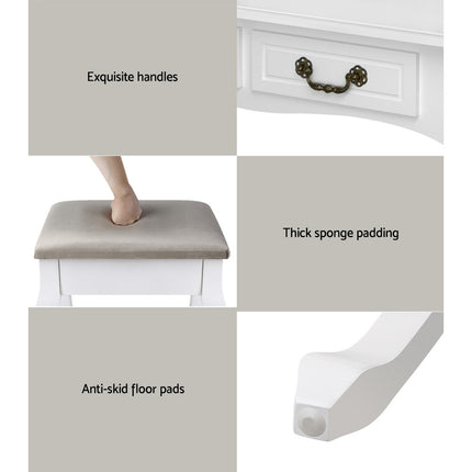 Artiss Dressing Table Stool Set Foldable Mirror White.