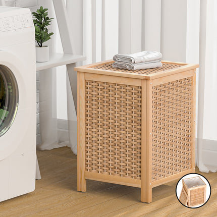 Artiss Laundry Hamper Bathroom Storage Cabinet Wooden Organiser Bag Clothes.