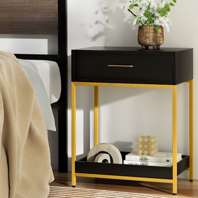 Artiss Bedside Table Drawers Side Table Shelf Storage Nightstand Black MASON.