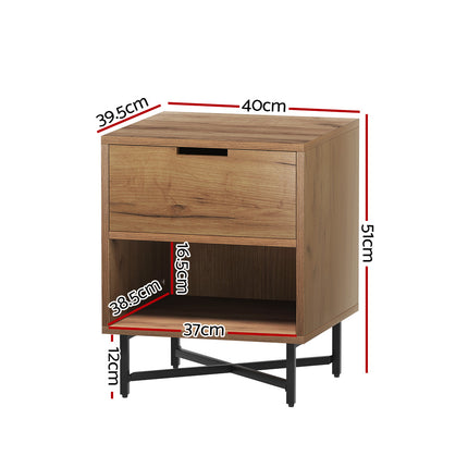 Artiss Bedside Table Drawers Side Table Shelf Storage Nightstand Rust Oak KRAVU.