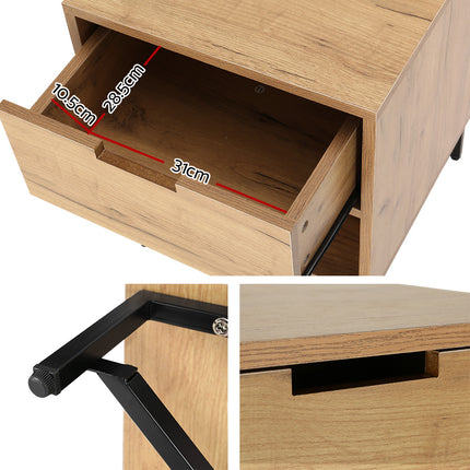 Artiss Bedside Table Drawers Side Table Shelf Storage Nightstand Rust Oak KRAVU.
