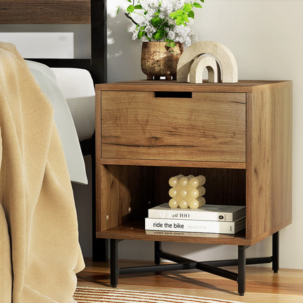 Artiss Bedside Table Drawers Side Table Shelf Storage Nightstand Rust Oak KRAVU.