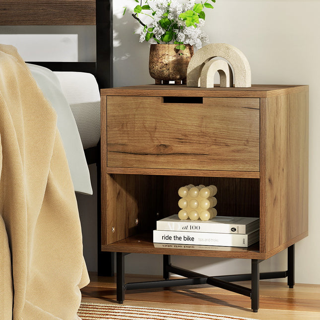Artiss Bedside Table Drawers Side Table Shelf Storage Nightstand Rust Oak KRAVU.