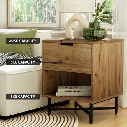 Artiss Bedside Table Drawers Side Table Shelf Storage Nightstand Rust Oak KRAVU.