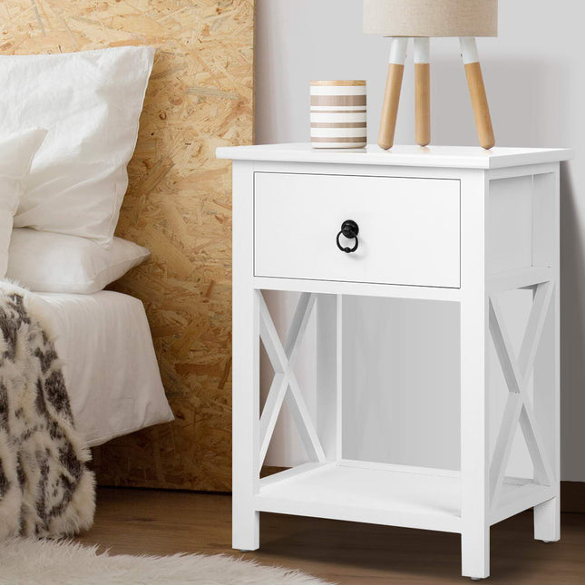Artiss 2 X Bedside Table 1 Drawer with Shelf - EMMA White.