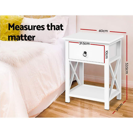 Artiss 2 X Bedside Table 1 Drawer with Shelf - EMMA White.