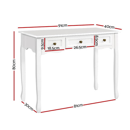 Artiss Console Table 3 Drawers White Hamptons.